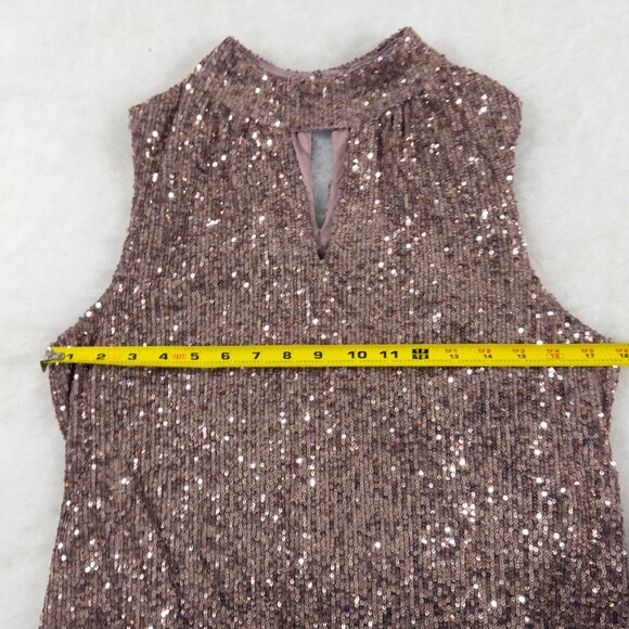 Rose Sequin Keyhole Tank Blouse Sleeveless Glam Barbie Holiday Metallic Romantic - Picture 4 of 10